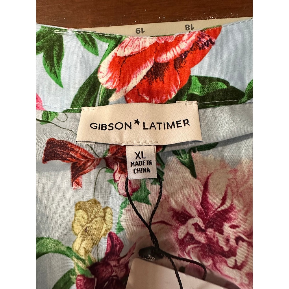 Gibson + Latimer NWT SZ XL Floral Midi Dress Blue Pink Wrap Tiered Puff Sleeve - Picture 8 of 15
